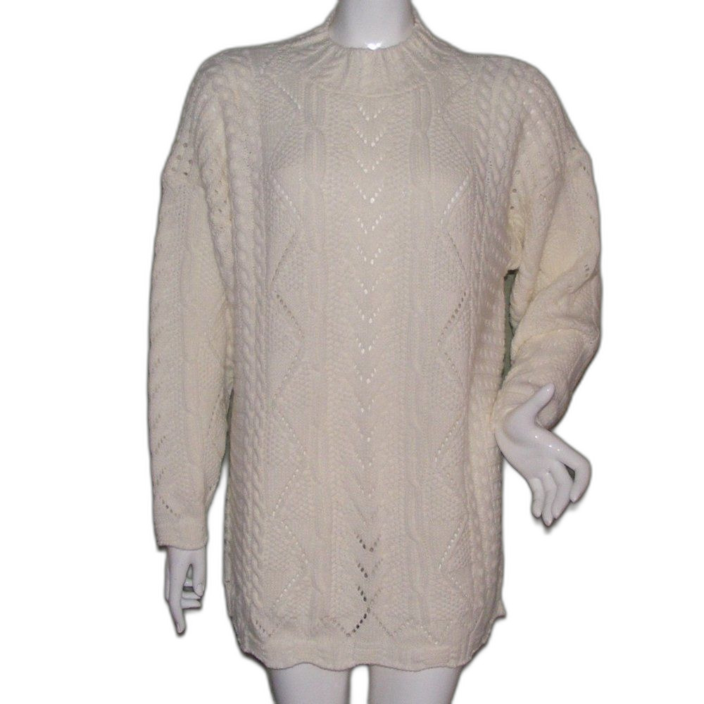 VINTAGE Acrylic Sweater, L/XL, Textured Knit, Long sleeves, Off-white
